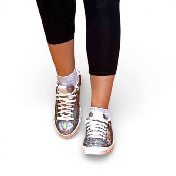 NWT P448 Leather Sneakers Women Size 9 Iridescent Low Top - Picture 12 of 13
